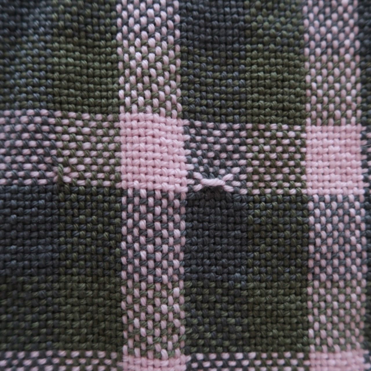 Pink Green Plaid Handwoven Wool Scarf (studio second)
