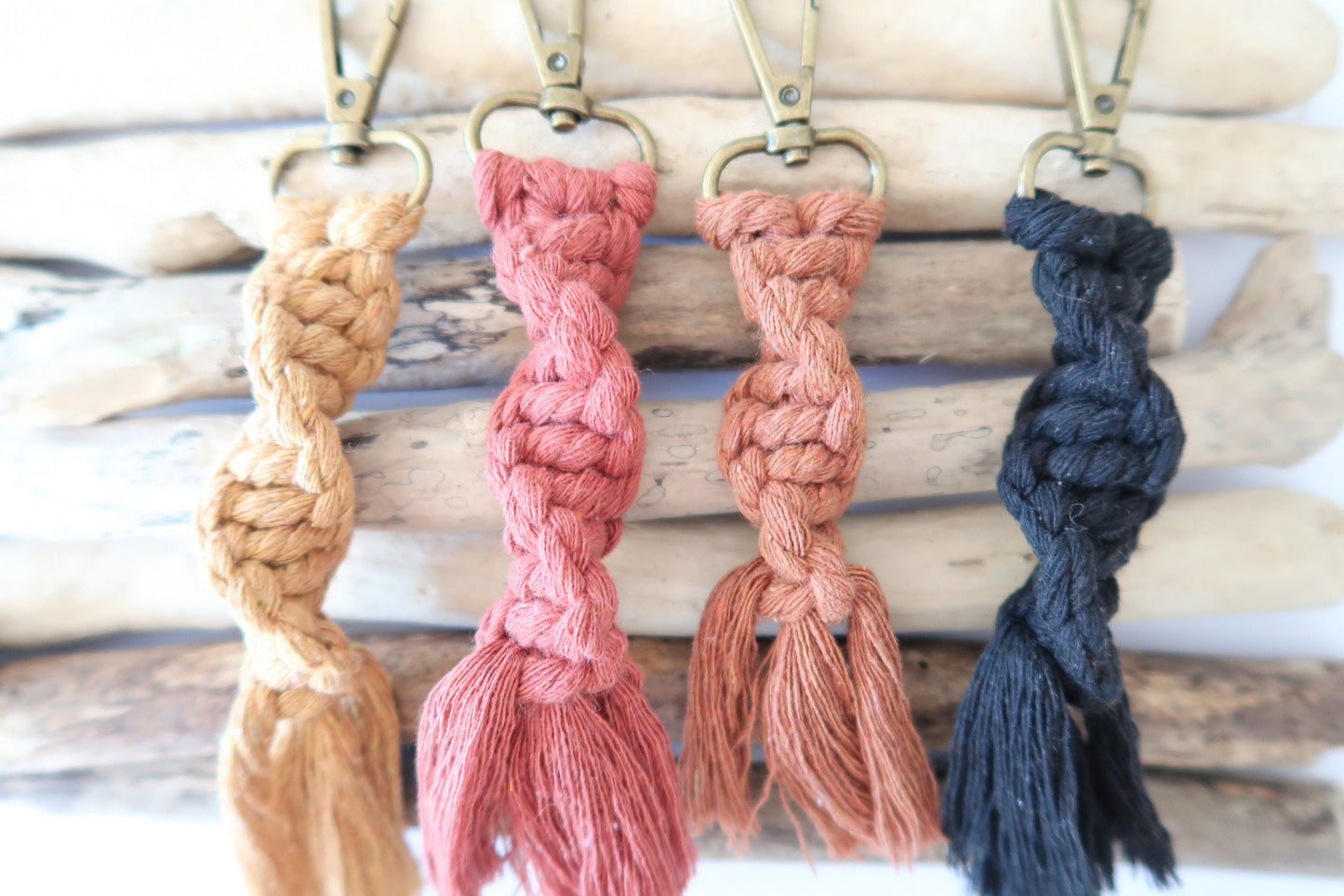 Twisted Knot Macrame Keyring - Rust, Butter, Amber, Black
