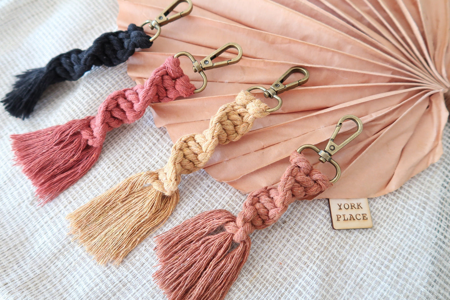 Twisted Knot Macrame Keyring - Rust, Butter, Amber, Black