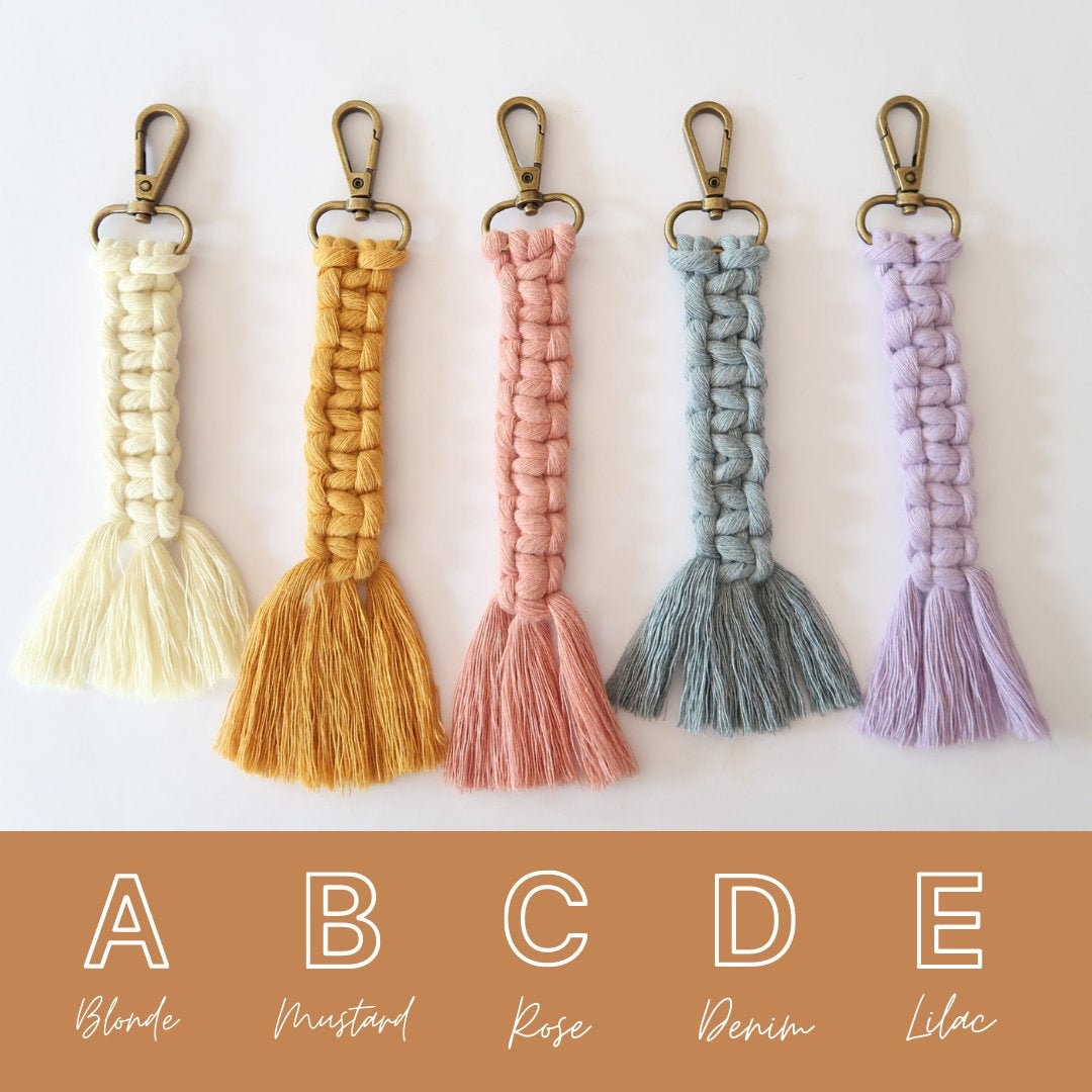 Pastel Macrame Keyrings - Pink, Blue, Yellow, Mustard, Lilac