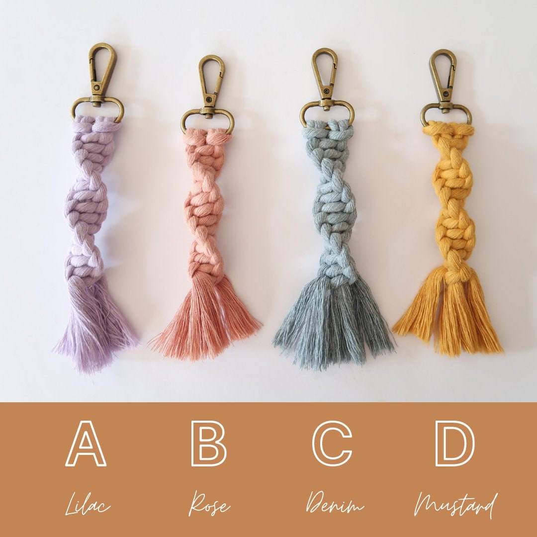 Twisted Pastel Macrame Keyring - Pink, Blue, Mustard, Lilac