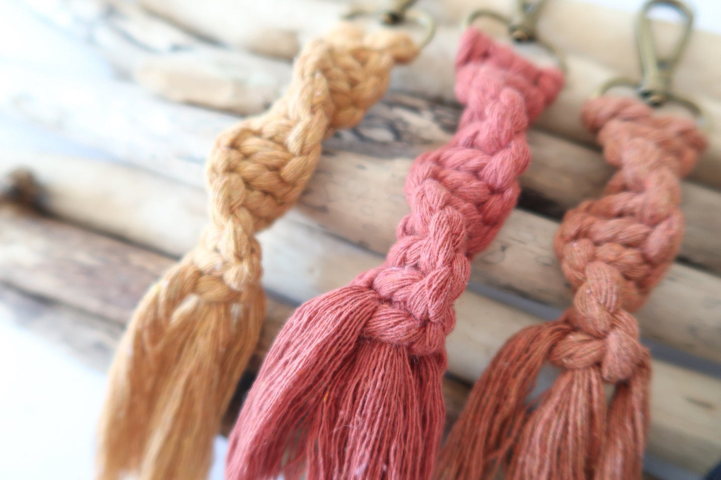 Twisted Knot Macrame Keyring - Rust, Butter, Amber, Black