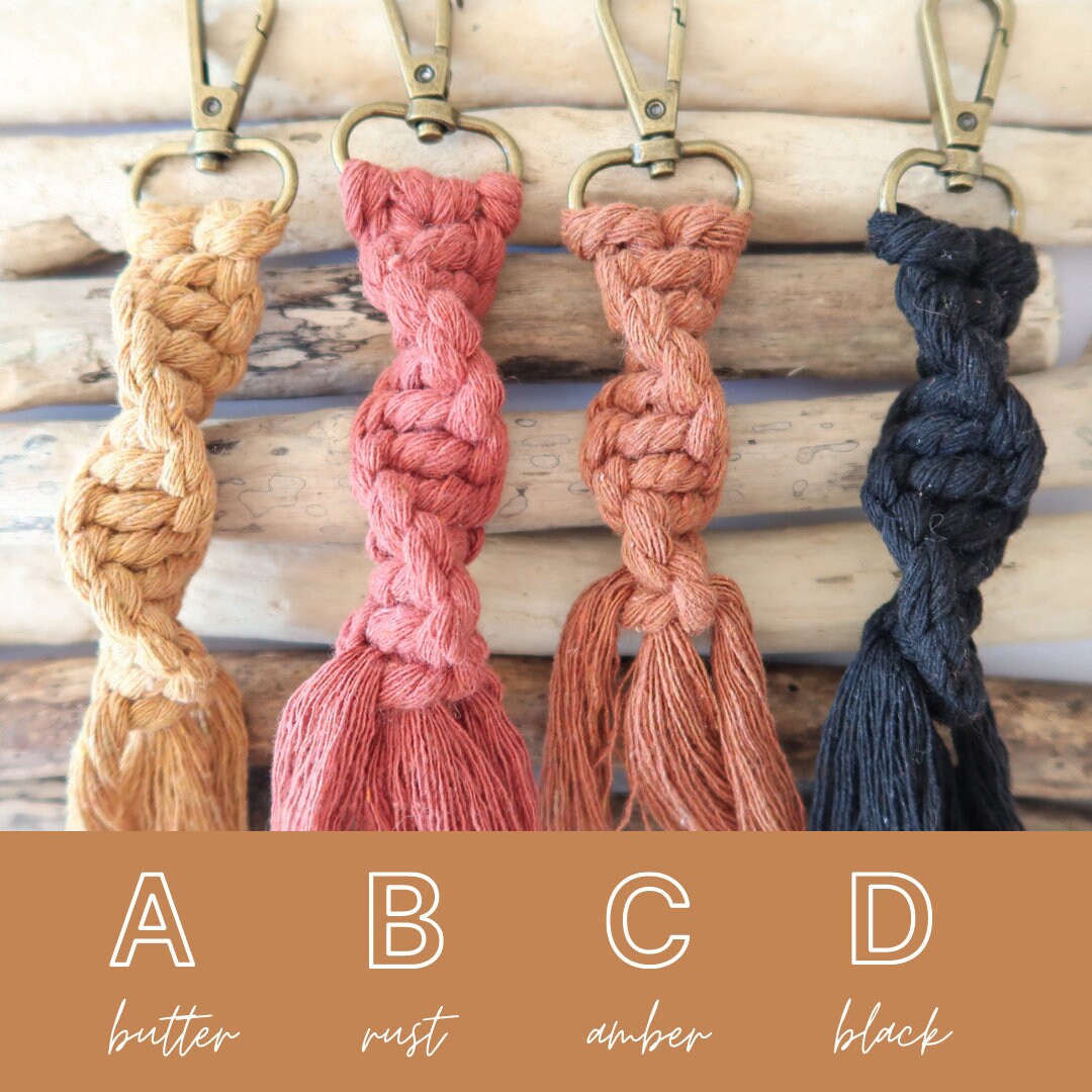 Twisted Knot Macrame Keyring - Rust, Butter, Amber, Black