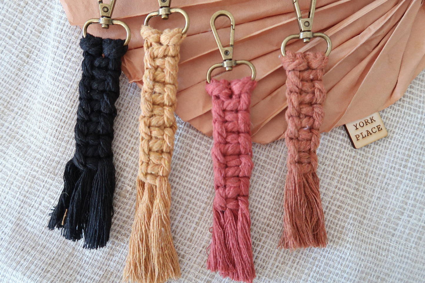 Macrame Keyrings - Black, Rust, Butter, Amber