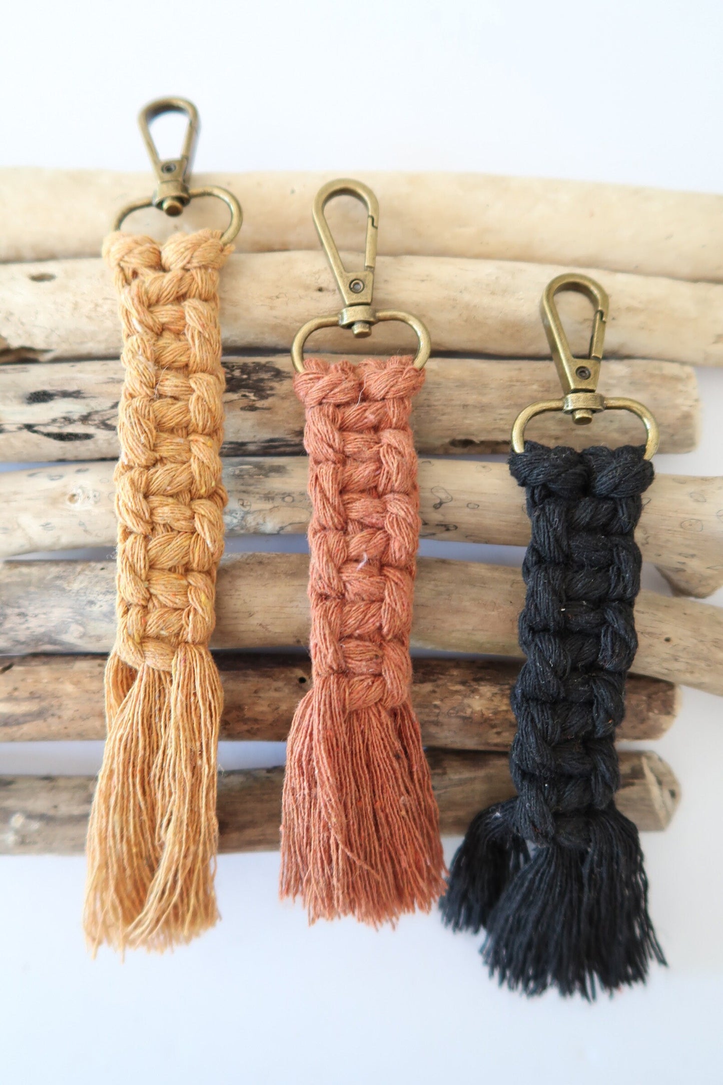 Macrame Keyrings - Black, Rust, Butter, Amber