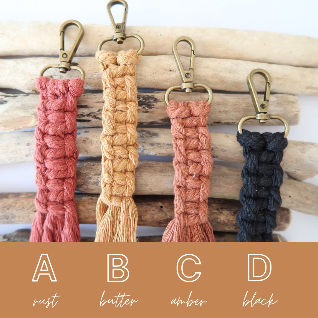 Macrame Keyrings - Black, Rust, Butter, Amber