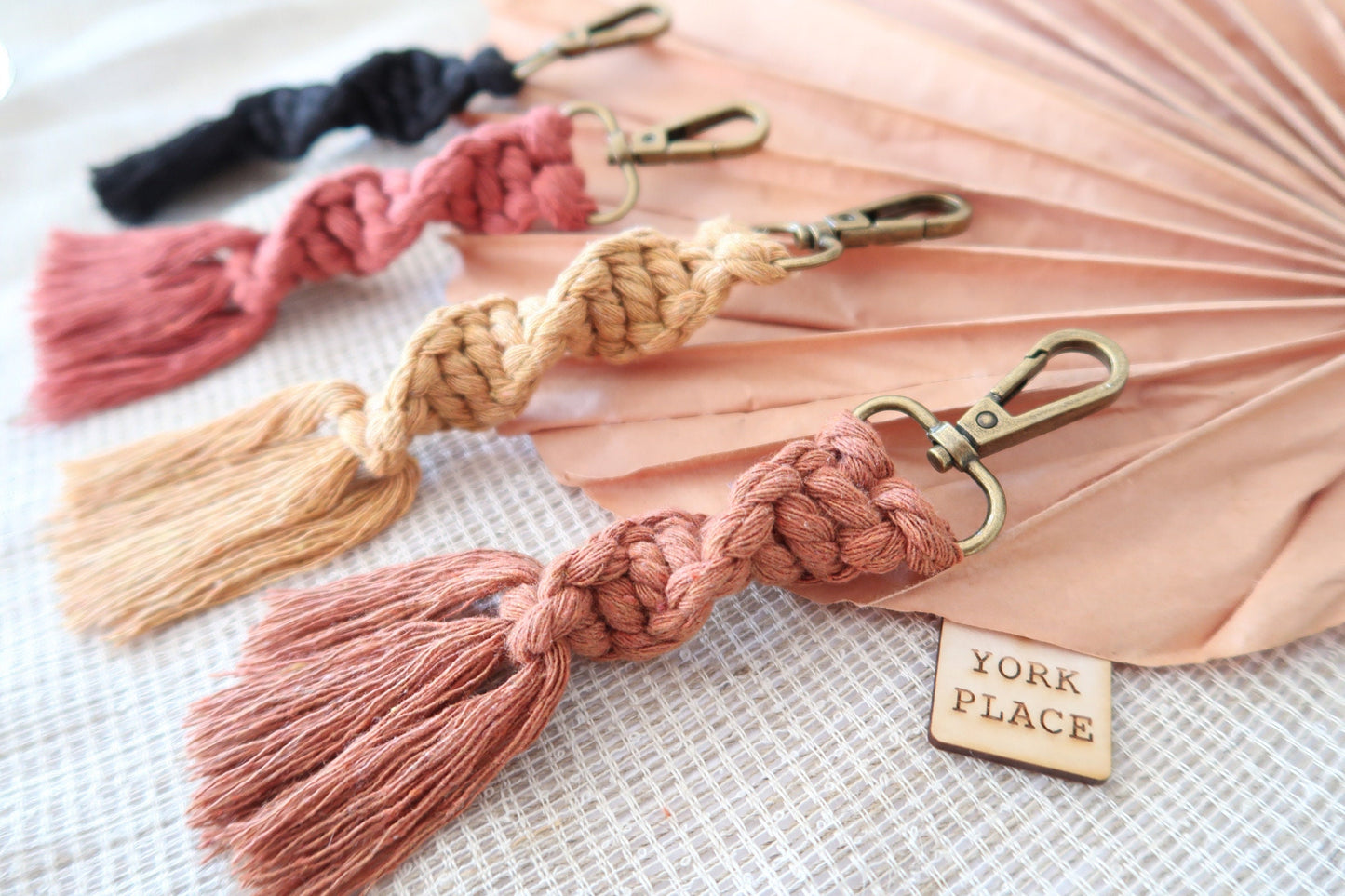 Twisted Knot Macrame Keyring - Rust, Butter, Amber, Black